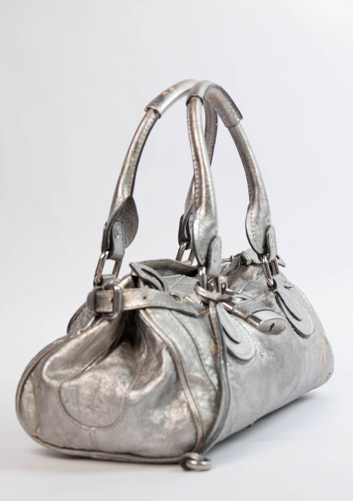 2000s Chloe Silver Metallic Leather Paddington Shoulder Bag
