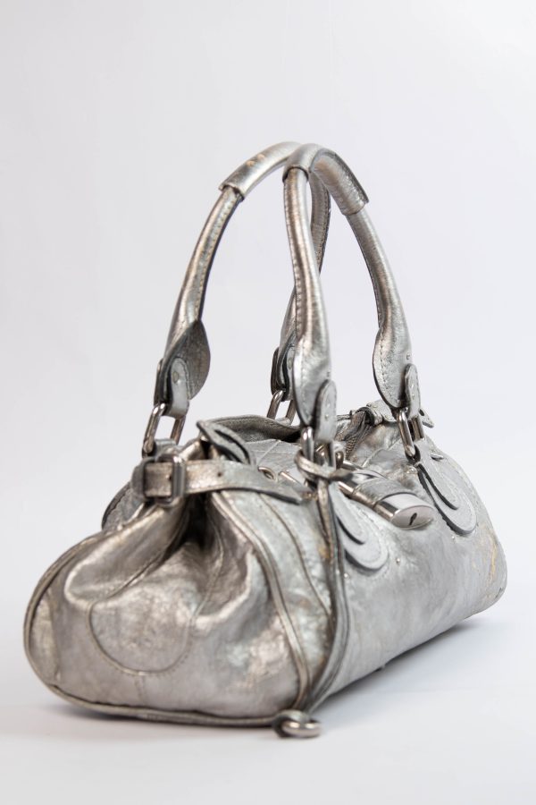 2000s Chloe Silver Metallic Leather Paddington Shoulder Bag