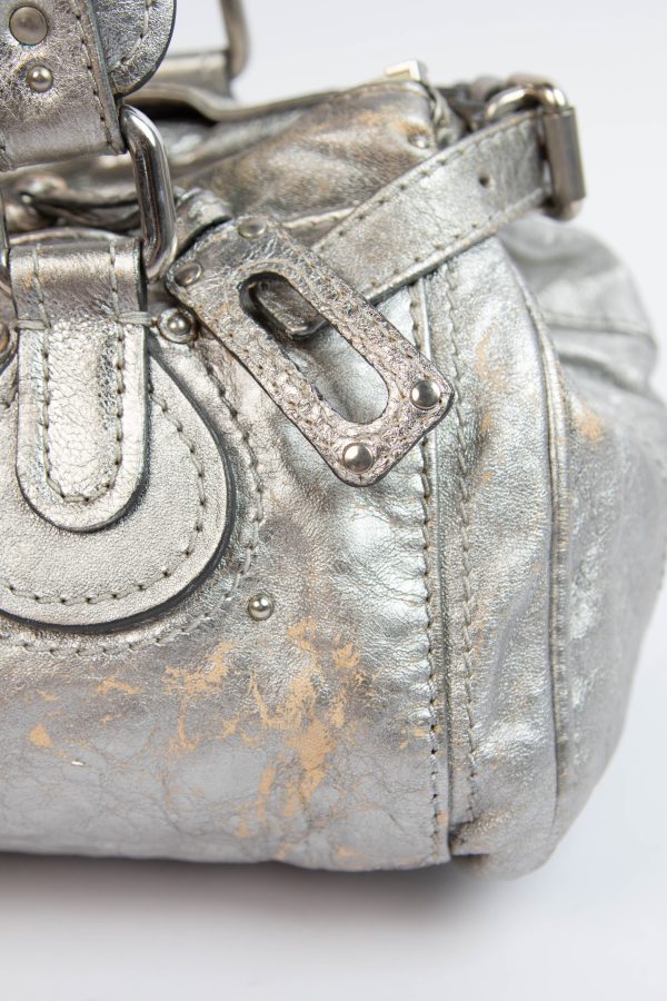 2000s Chloe Silver Metallic Leather Paddington Shoulder Bag