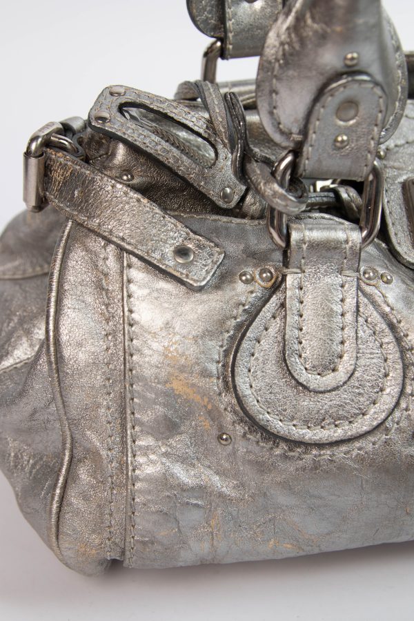 2000s Chloe Silver Metallic Leather Paddington Shoulder Bag
