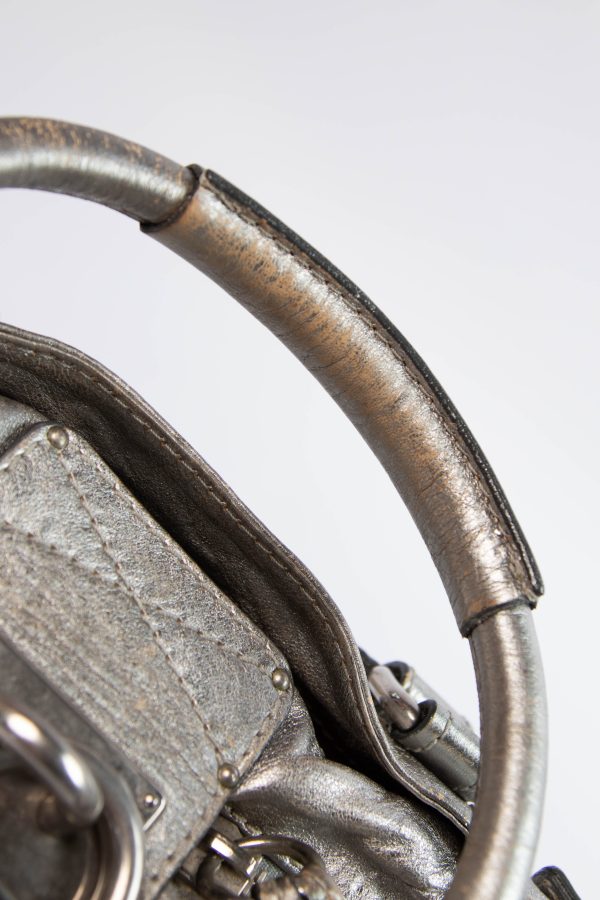 2000s Chloe Silver Metallic Leather Paddington Shoulder Bag