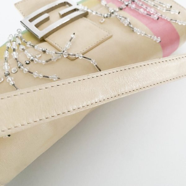 Authentic FENDI Baguette Cream Leather Beads Embroidered Pre-owned - Image 11