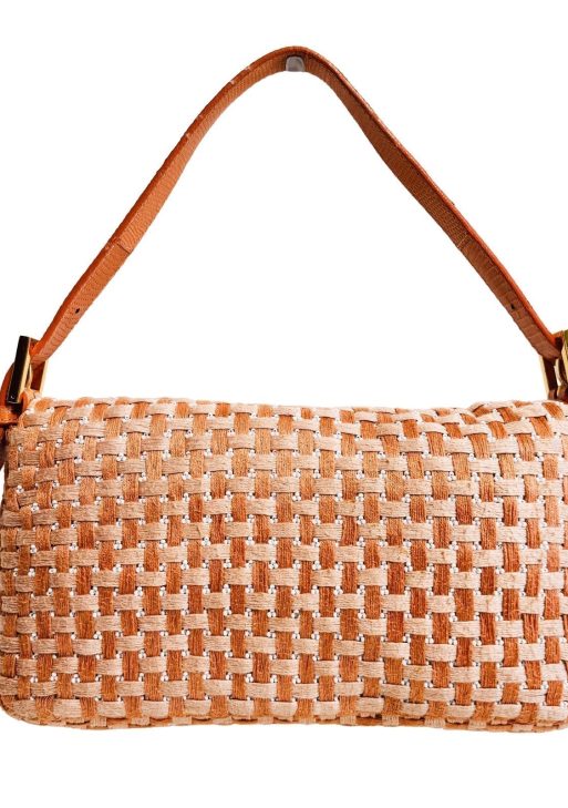 Authentic FENDI Baguette Orange Beaded Shoulder Bag Pre-owned