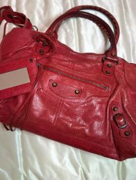 BALENCIAGA Le City – Authentic Red Leather Top Handle / Shoulder Bag Classic ES1