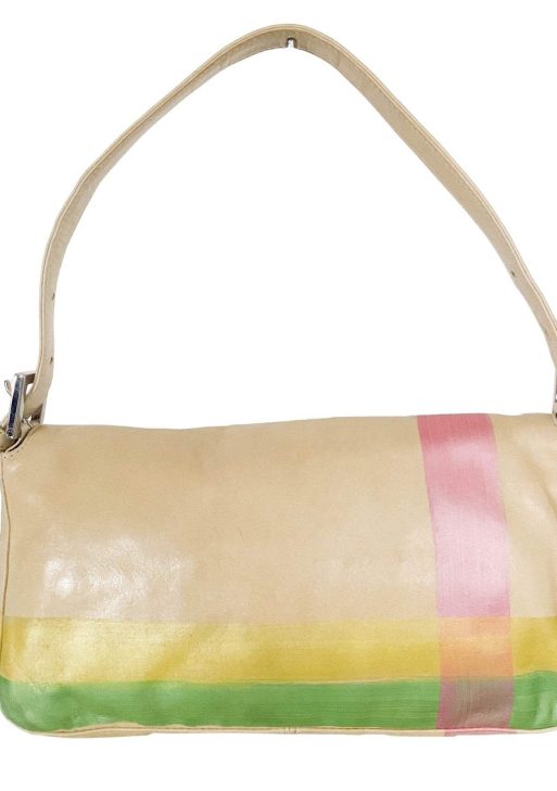 Authentic FENDI Baguette Cream Leather Beads Embroidered Pre-owned