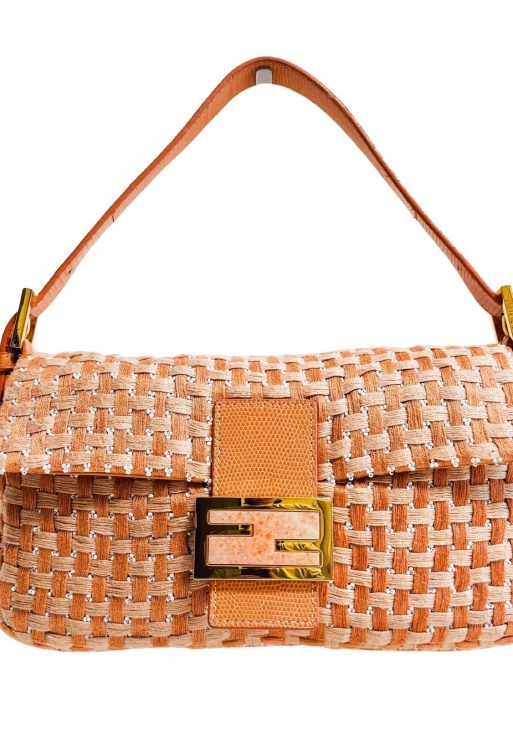 Authentic FENDI Baguette Orange Beaded Shoulder Bag Pre-owned