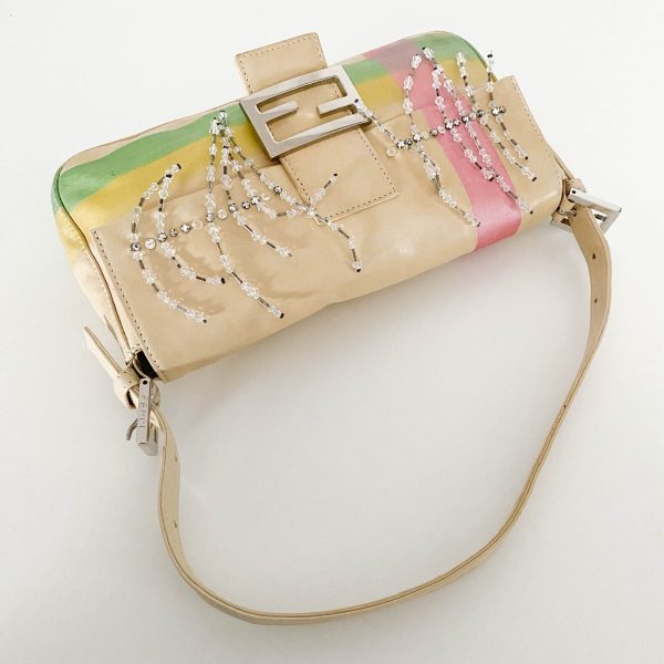Authentic FENDI Baguette Cream Leather Beads Embroidered Pre-owned - Image 10