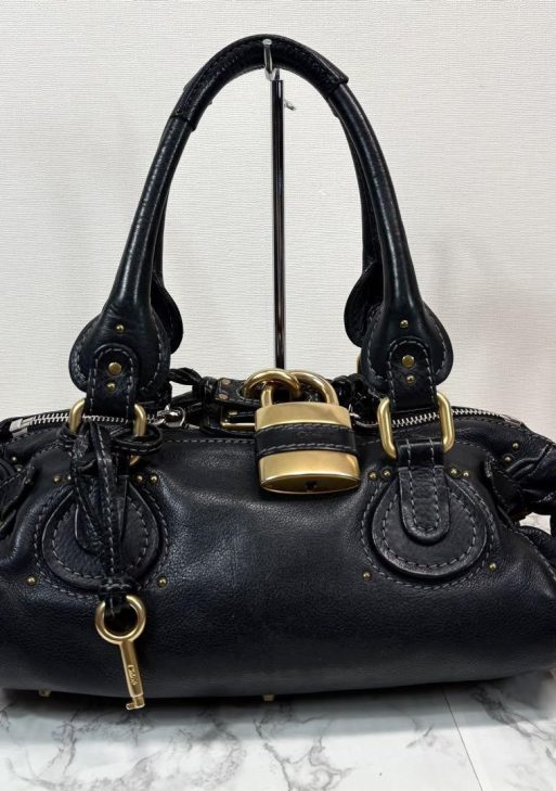 Rare Chloe 32914 Paddington Shoulder Bag Black Leather W Padlock Key