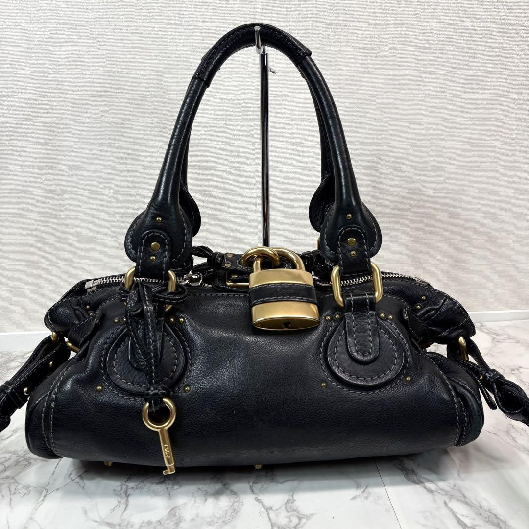 Rare Chloe 32914 Paddington Shoulder Bag Black Leather W Padlock Key