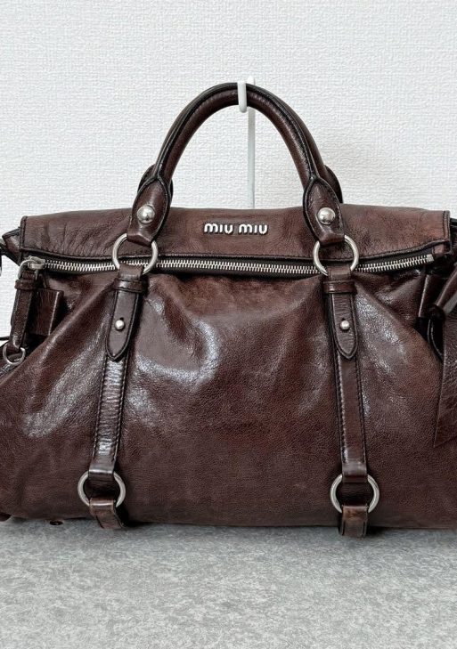 Authentic PreOwned miu miu vitello lux side ribbon bag y2k Dark brown