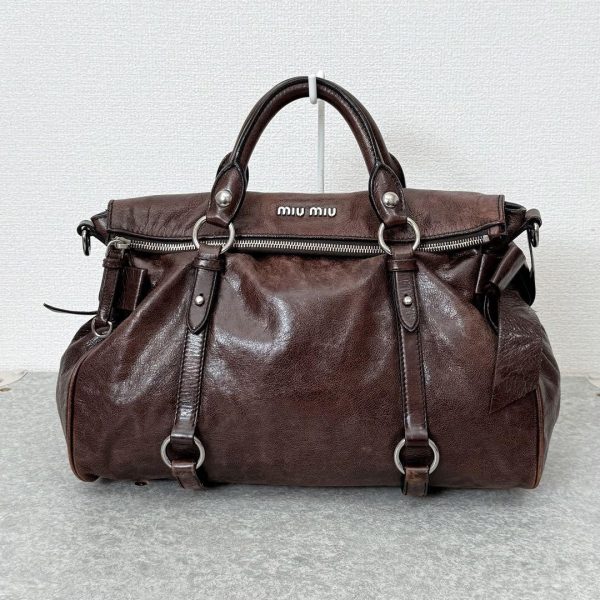 Authentic PreOwned miu miu vitello lux side ribbon bag y2k Dark brown