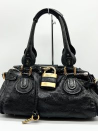Rare Chloe Paddington Hand Bag Leather Black Padlock Key Used