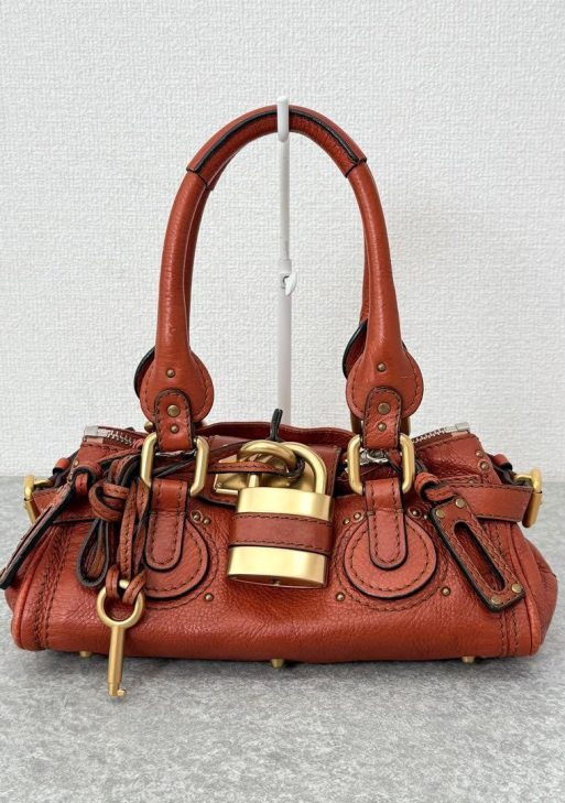 Rare Chloe Mini Paddington Handbag Leather Key and Lock Orange Light Brown