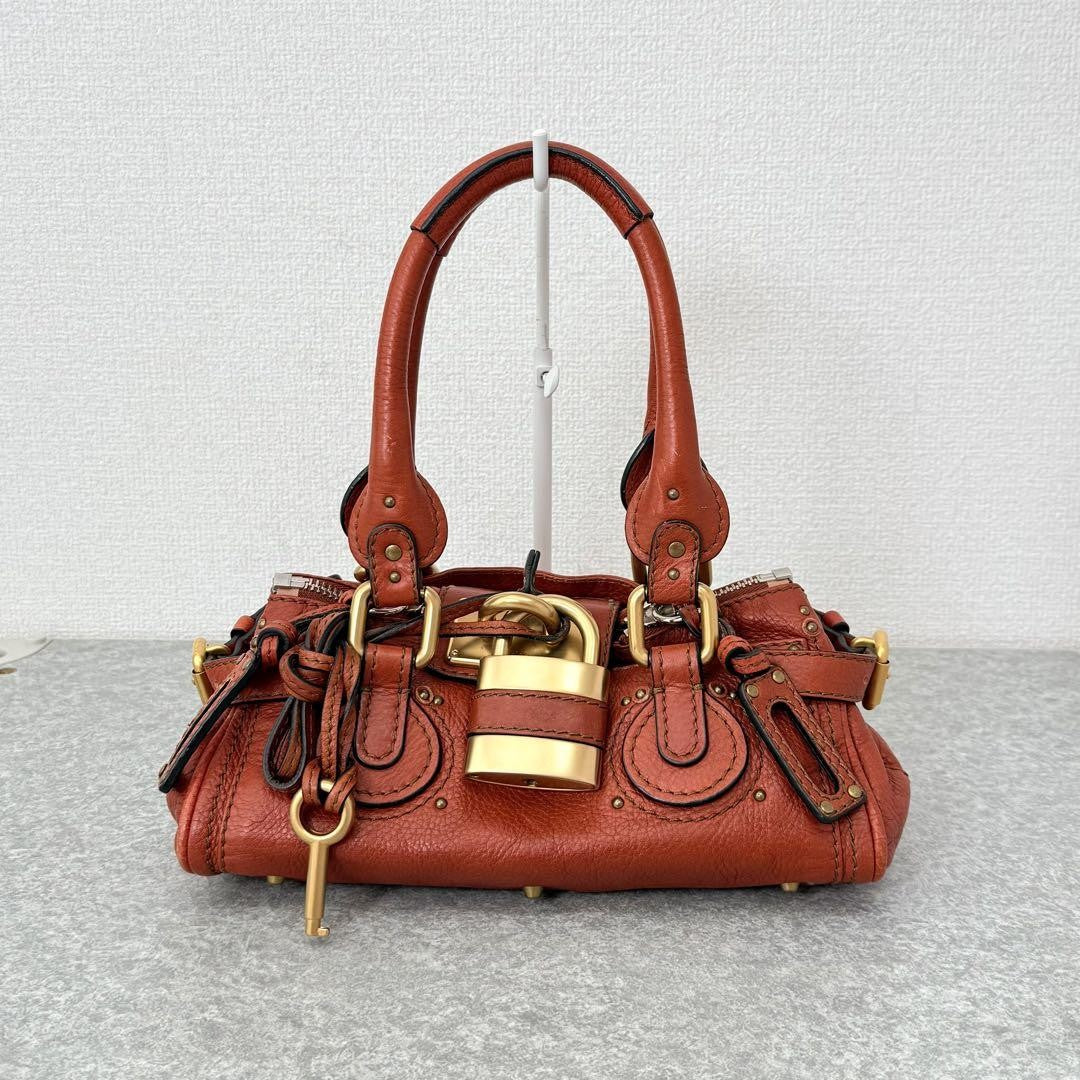 Rare Chloe Mini Paddington Handbag Leather Key and Lock Orange Light Brown