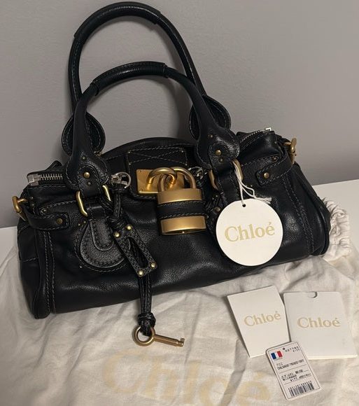 Chloe Paddington Medium Black Leather Bag – New, Authentic, Includes Padlock + Dust Bag