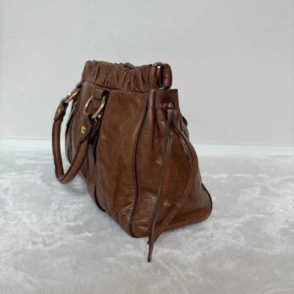 Authentic PreOwned miumiu vitello lux ribbon 2way bag brown leather shoulder - Image 4
