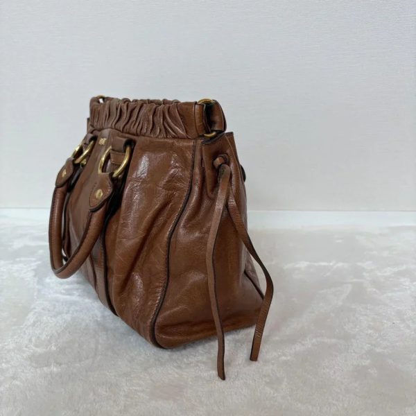 Authentic PreOwned miumiu vitello lux ribbon 2way bag brown leather shoulder - Image 5