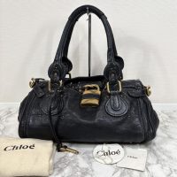 Rare Chloe Paddington Hand Bag Leather Black Padlock Key Used