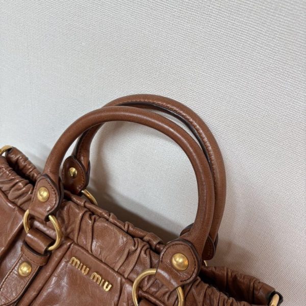 Authentic PreOwned miumiu vitello lux ribbon 2way bag brown leather shoulder - Image 3