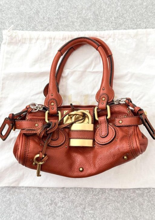 Rare Chloe Mini Paddington Handbag Leather Key and Lock Orange Light Brown
