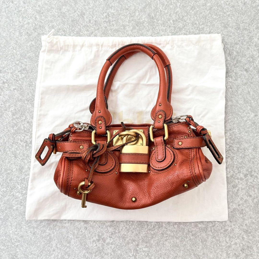 Rare Chloe Mini Paddington Handbag Leather Key and Lock Orange Light Brown