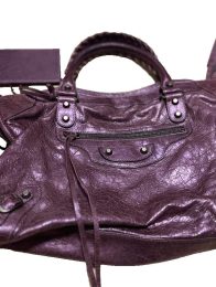 BALENCIAGA Y2K Classic City 115748 2-Way Shoulder Bag – Purple Leather AUTH ES1