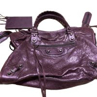 BALENCIAGA Y2K Classic City 115748 2-Way Shoulder Bag – Purple Leather AUTH ES1