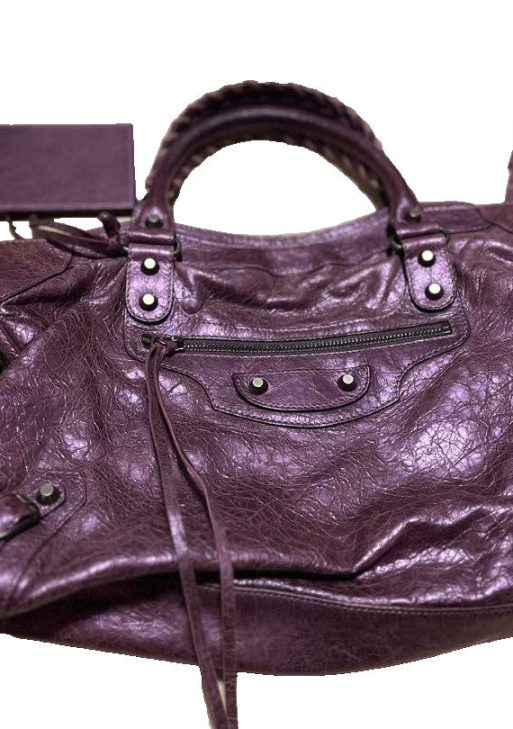 BALENCIAGA Y2K Classic City 115748 2-Way Shoulder Bag – Purple Leather AUTH ES1