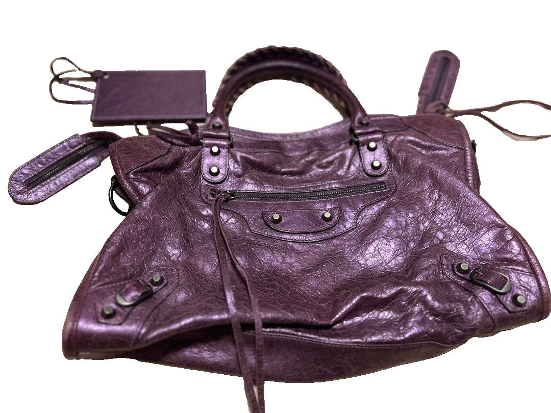 BALENCIAGA Y2K Classic City 115748 2-Way Shoulder Bag – Purple Leather AUTH ES1