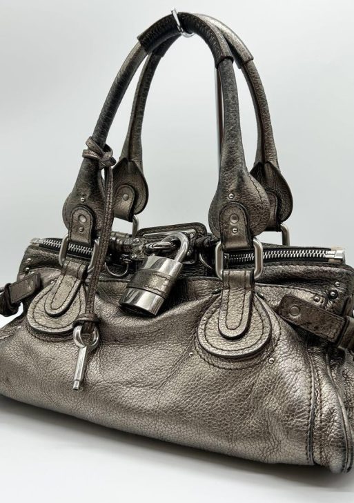 Rare Chloe Paddington handbag metallic silver Shoulder Bag Leather Women's