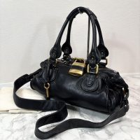 Rare Chloe 32914 Paddington Shoulder Bag Black Leather W Padlock Key