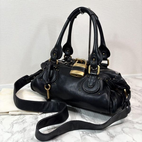 Rare Chloe 32914 Paddington Shoulder Bag Black Leather W Padlock Key