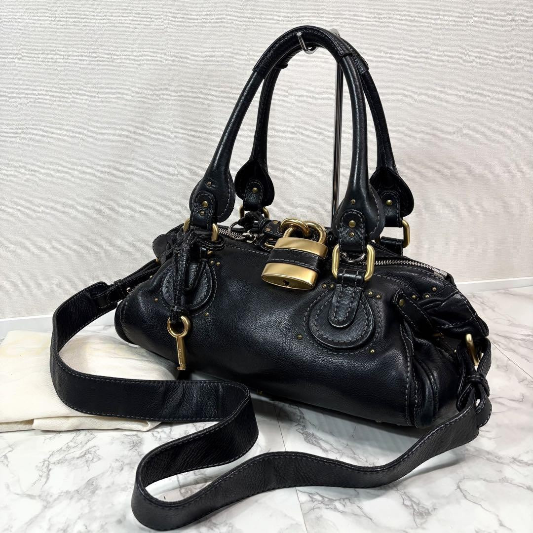 Rare Chloe 32914 Paddington Shoulder Bag Black Leather W Padlock Key