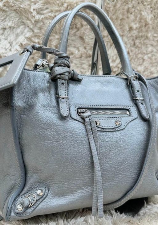 BALENCIAGA Papier 2way Shoulder Hand Bag Tote Leather Gray Women Authentic