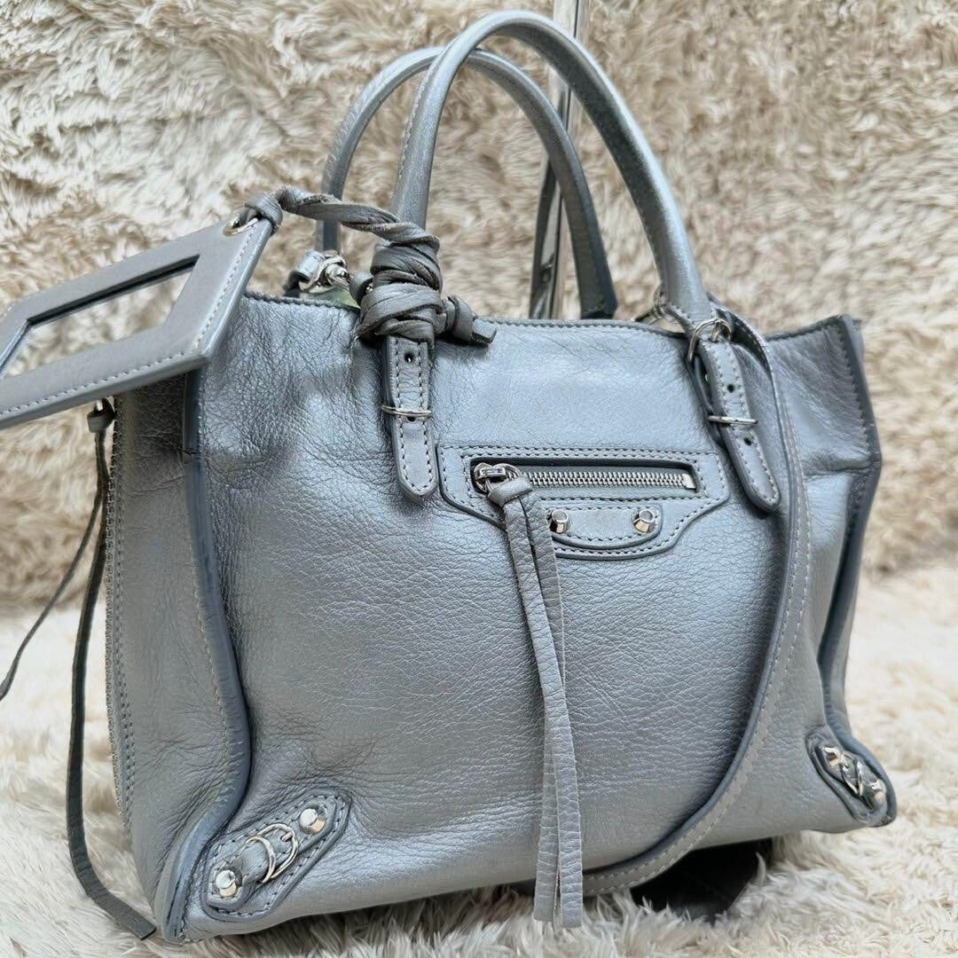 BALENCIAGA Papier 2way Shoulder Hand Bag Tote Leather Gray Women Authentic