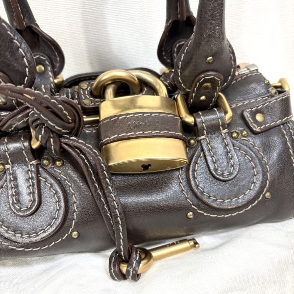 Rare Chloe Mini Paddington Handbag Leather Key and Lock Dark Brown Used - Image 2