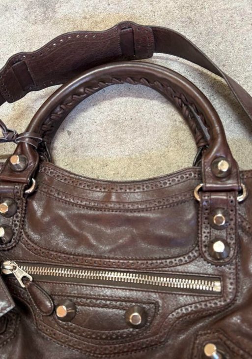 BALENCIAGA Y2K Giant City Brown Leather 2-Way Shoulder Bag Handbag AUTHENTIC ES1