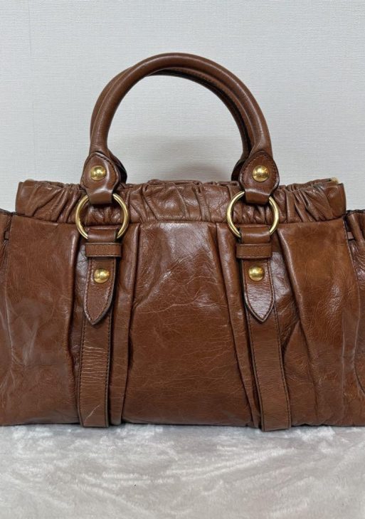 Authentic PreOwned miumiu vitello lux ribbon 2way bag brown leather shoulder