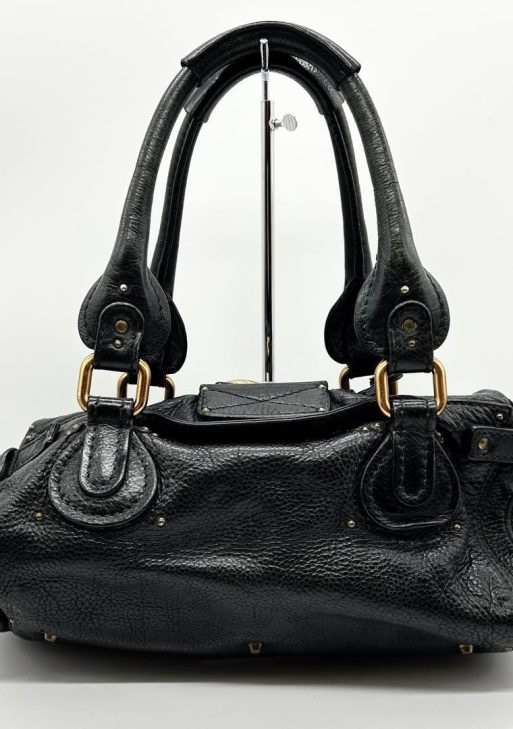 Rare Chloe Paddington Hand Bag Leather Black Padlock Key Used