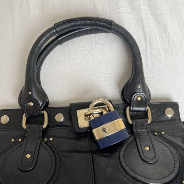 Rare Chloe Paddington Handbag Shoulder Bag Padlock Key Black Leather silver - Image 1