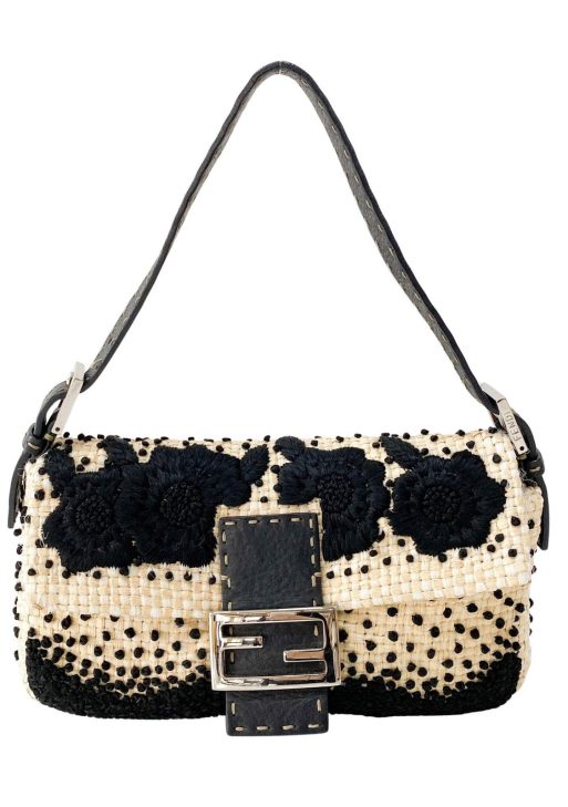 Authentic FENDI Baguette Paglia Embroidered Shoulder Bag Pre-owned