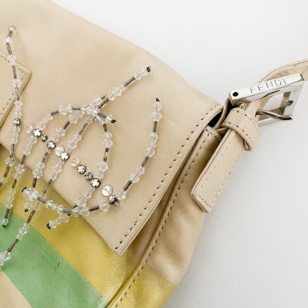 Authentic FENDI Baguette Cream Leather Beads Embroidered Pre-owned - Image 21