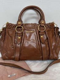 Authentic PreOwned miumiu vitello lux ribbon 2way bag brown leather shoulder