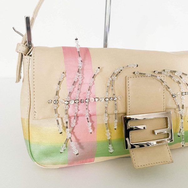 Authentic FENDI Baguette Cream Leather Beads Embroidered Pre-owned - Image 2