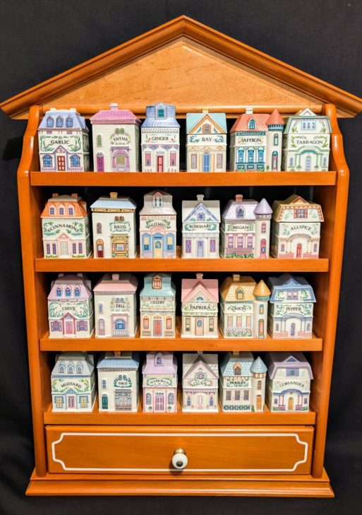1989 LENOX Spice Village  Porcelain Complete Set (24) Wooden Display Rack "NICE"