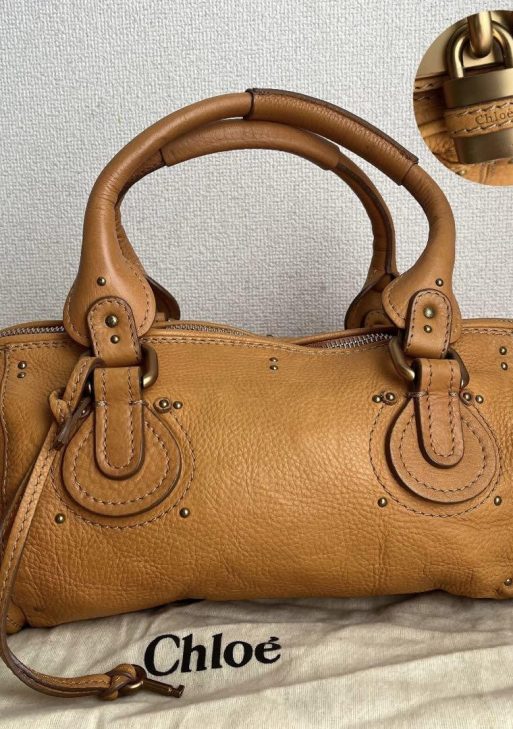 Rare Chloe Paddington Handbag Shoulder Bag Padlock Key Leather Brown