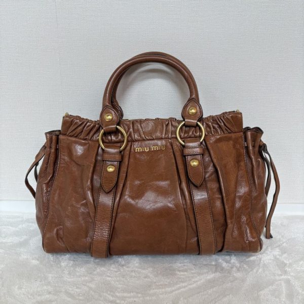 Authentic PreOwned miumiu vitello lux ribbon 2way bag brown leather shoulder - Image 2