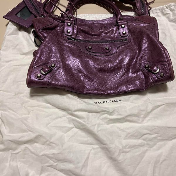 BALENCIAGA Y2K Classic City 115748 2-Way Shoulder Bag – Purple Leather AUTH ES1 - Image 3