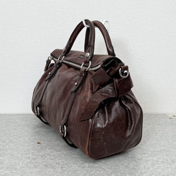 Authentic PreOwned miu miu vitello lux side ribbon bag y2k Dark brown - Image 4