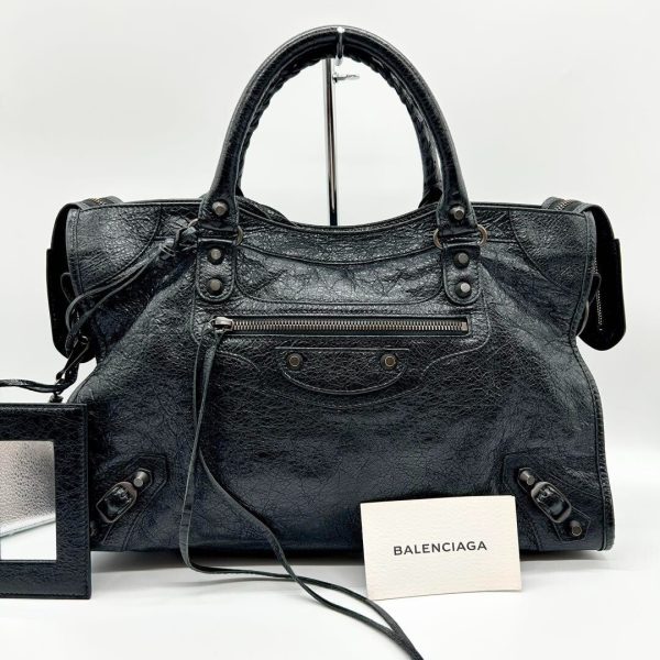 NEAR MINT BALENCIAGA Y2K Classic City 115748 2way Shoulder Bag Black Leather ES1